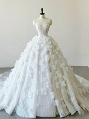 Timeless Ball Gown Sweetheart Sequin Floral White Wedding Dresses Brides Dress