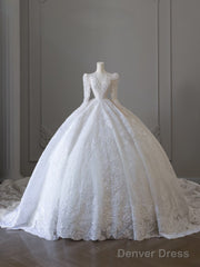 Timeless Ball Gown V Neckline Sequin Long Sleeves Wedding Dress Bridal Dresses