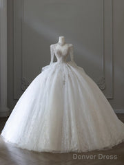 Timeless Ball Gown V Neckline Sequin Long Sleeves Wedding Dresses Bridal Dresses
