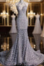 Timeless Mermaid High Neckline Sequin Ruffles Long Wedding Dress Bridal Dresses