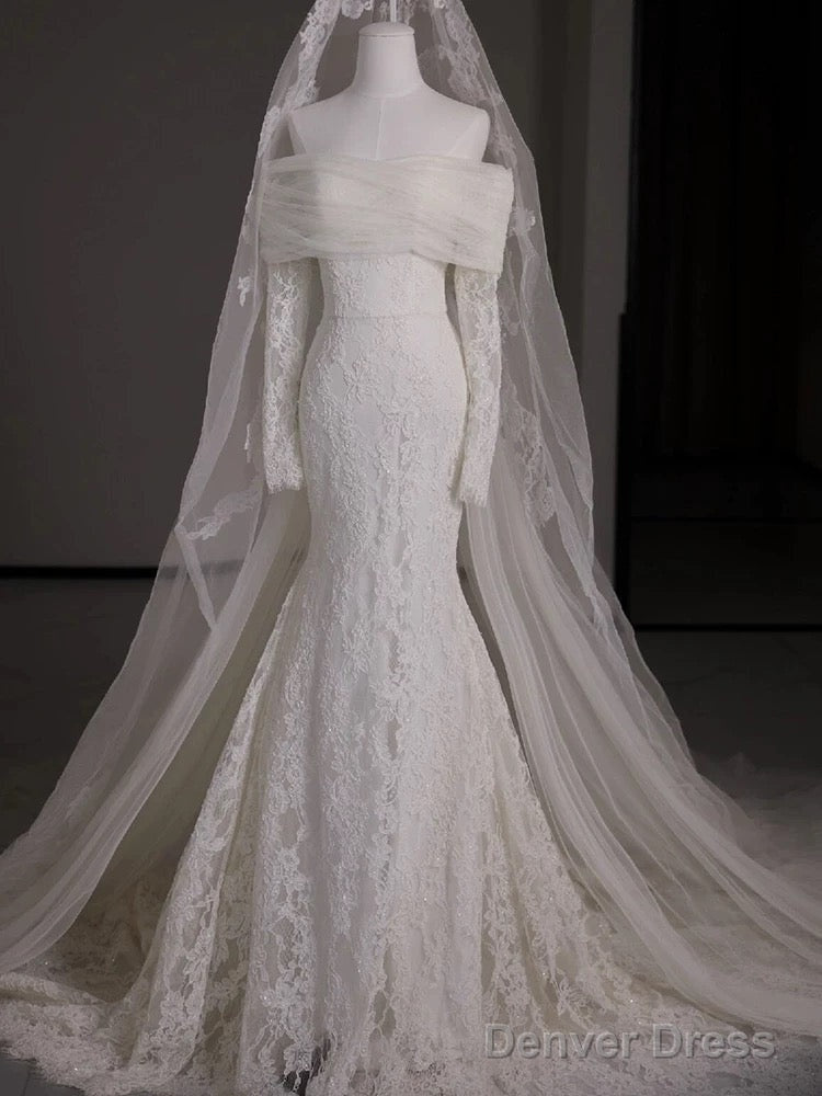 White Lace Off-Shoulder Long Mermaid Dress