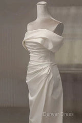 Timeless Mermaid Off The Shoulder Short Sleeves White Satin Wedding Dresses