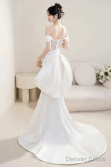 Timeless Mermaid Off The Shoulder White Satin Long Wedding Dresses Bridal Dress