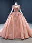 To Fit Your Style Pink Ball Gowns Organza Beading Long Sleeve Prom Dresses