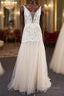 Trendy Ivory Sleeveless Lace Tulle High split A line Wedding Dresses