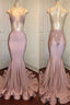 Trendy Pink Beads Spaghetti Strap Prom Gown Mermaid Prom Gown