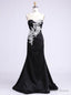 Trendy Scoop Floor Length See Through Back Appliques Prom Polyester Prom Black