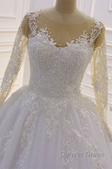Trendy Sweetheart Long Sleevess Ivory Ball Gown Wedding Dresses
