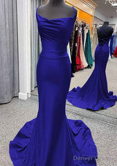 Trumpet/Mermaid Cowl Neck Spaghetti Straps Sweep Train Jersey Prom Dresses With Pleated