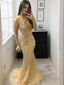 Trumpet Mermaid Halter Sweep Train Tulle Prom Dresses With Beading