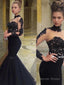 Trumpet Mermaid High Neck Floor Length Tulle Prom Dresses With Appliques Lace