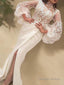 Trumpet Mermaid High Neck Sweep Train Stretch Crepe Prom Dresses With Leg Slit