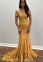 Trumpet Mermaid Off The Shoulder Court Train Tulle Prom Dresses With Lace Appliqued