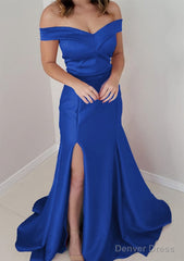 Trumpet/Mermaid Off-the-Shoulder Sleeveless Satin Long/Floor-Length Prom Dresses