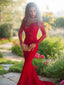 Trumpet Mermaid Off The Shoulder Sweep Train Elastic Woven Satin Prom Dresses With Appliques Lace