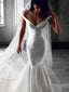 Trumpet Mermaid Off The Shoulder Sweep Train Satin Wedding Dresses