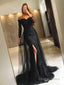 Trumpet Mermaid Off The Shoulder Sweep Train Tulle Prom Dresses With Leg Slit
