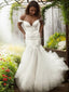 Trumpet Mermaid Off The Shoulder Sweep Train Tulle Wedding Dresses With Appliques Lace