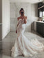 Trumpet Mermaid Off The Shoulder Sweep Train Tulle Wedding Dresses With Appliques Lace