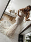 Trumpet Mermaid Off The Shoulder Sweep Train Tulle Wedding Dresses With Appliques Lace