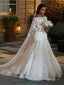 Trumpet Mermaid Off The Shoulder Sweep Train Tulle Wedding Dresses With Appliques Lace