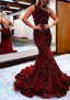 Trumpet/Mermaid One-Shoulder Sleeveless Long/Floor-Length Velvet Sequins Prom Dresses