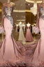 Trumpet Mermaid One Shoulder Chapel Train Elastic Woven Satin Prom Dresses With Feather