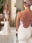 Trumpet Mermaid Scoop Court Train Stretch Crepe Wedding Dresses With Leg Slit