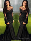 Trumpet Mermaid Sheer Neck Sweep Train Tulle Prom Dresses With Appliques Lace