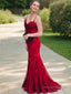 Trumpet Mermaid Spaghetti Straps Sweep Train Lace Prom Dresses With Appliques Lace