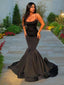 Trumpet Mermaid Spaghetti Straps Sweep Train Satin Prom Dresses With Ruffles