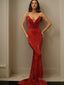 Trumpet Mermaid Spaghetti Straps Sweep Train Sequins Prom Dresses With Ruffles