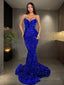 Trumpet Mermaid Spaghetti Straps Sweep Train Velvet Sequins Prom Dresses