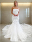 Trumpet Mermaid Strapless Cathedral Train Tulle Wedding Dresses With Appliques Lace