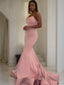 Trumpet Mermaid Strapless Sweep Train Charmeuse Prom Dresses With Ruffles