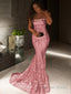 Trumpet Mermaid Strapless Sweep Train Sequins Prom Dresses