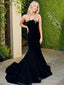 Trumpet Mermaid Strapless Sweep Train Velvet Prom Dresses