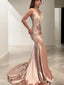 Trumpet Mermaid Straps Sweep Train Silk like Satin Prom Dresses