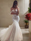 Trumpet Mermaid Straps Cathedral Train Tulle Wedding Dresses With Appliques Lace