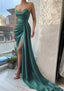Trumpet Mermaid Sweetheart Strapless Court Train Satin Prom Dresses With Pleated Split