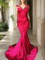 Trumpet Mermaid Sweetheart Sweep Train Elastic Woven Satin Prom Dresses With Ruffles