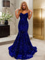 Trumpet Mermaid Sweetheart Sweep Train Velvet Sequins Prom Dresses With Ruffles