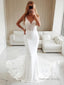 Trumpet Mermaid V Neck Cathedral Train Stretch Crepe Wedding Dresses With Appliques Lace