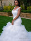 Trumpet Mermaid V Neck Cathedral Train Tulle Wedding Dresses With Beading