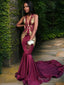 Trumpet Mermaid V Neck Chapel Train Silk like Satin Prom Dresses