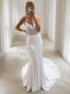 Trumpet Mermaid V Neck Court Train Stretch Crepe Wedding Dresses With Appliques Lace