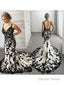 Trumpet Mermaid V Neck Court Train Tulle Wedding Dresses with Appliques Lace