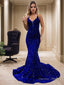 Trumpet Mermaid V Neck Court Train Velvet Sequins Prom Dresses