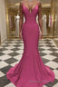 Trumpet Mermaid V Neck Sweep Train Jersey Prom Dresses