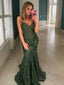 Trumpet Mermaid V Neck Sweep Train Lace Prom Dresses With Appliques Lace